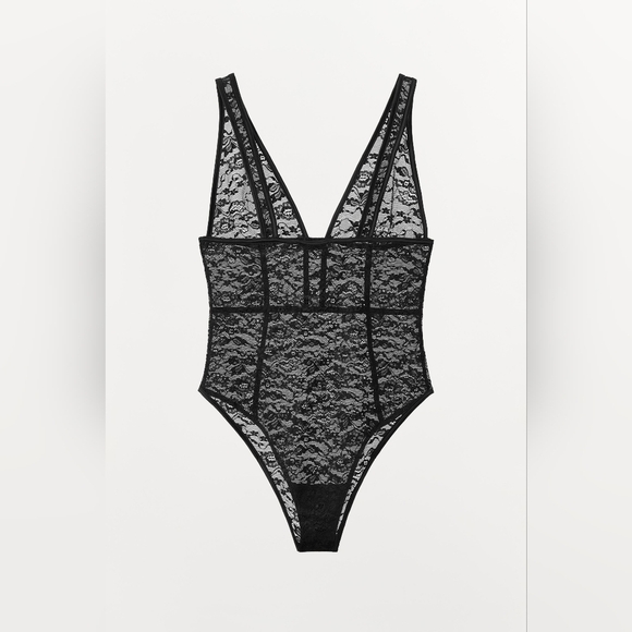 Zara Sheer Black Lace Bodysuit Lingerie Size XL New Sexy Whimsygoth Coquette - Picture 3 of 7